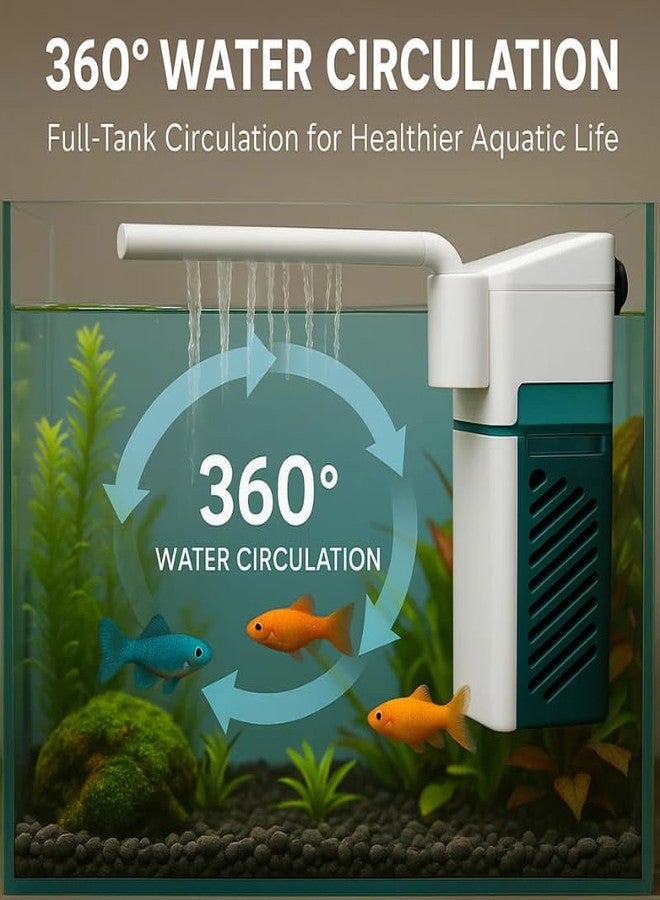 VAYINATO VY01F Mini Waterfall Internal Filter - Premium White, 2W Ultra Quiet Aquarium Filter, 280 L/H Flow, Suitable for Nano Fish Tanks & Small Aquariums - Image 3